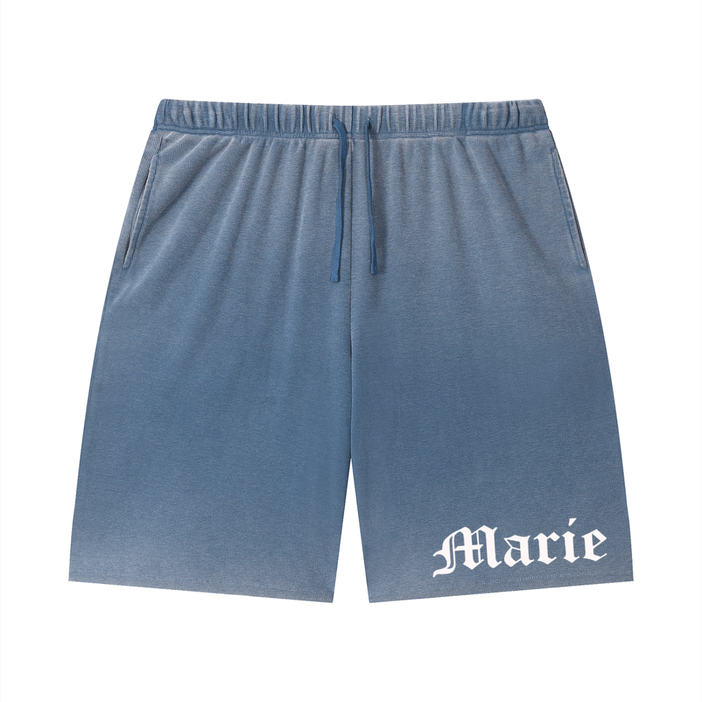 Unisex Vintage Wash Sunfade Waffle Raw Hem Shorts