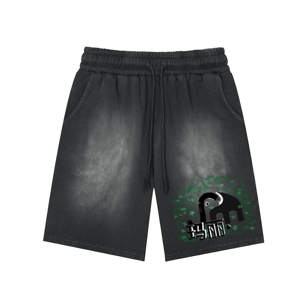 Rectangle Patch Monkey Washed Shorts