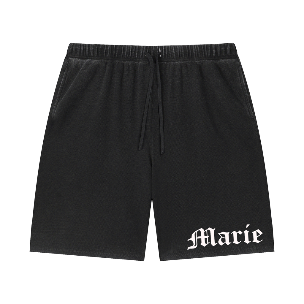 Unisex Vintage Wash Sunfade Waffle Raw Hem Shorts