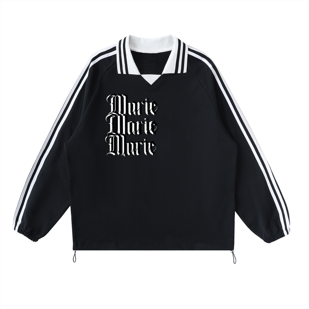 Contrast Striped Lapel Collar Sweatshirt