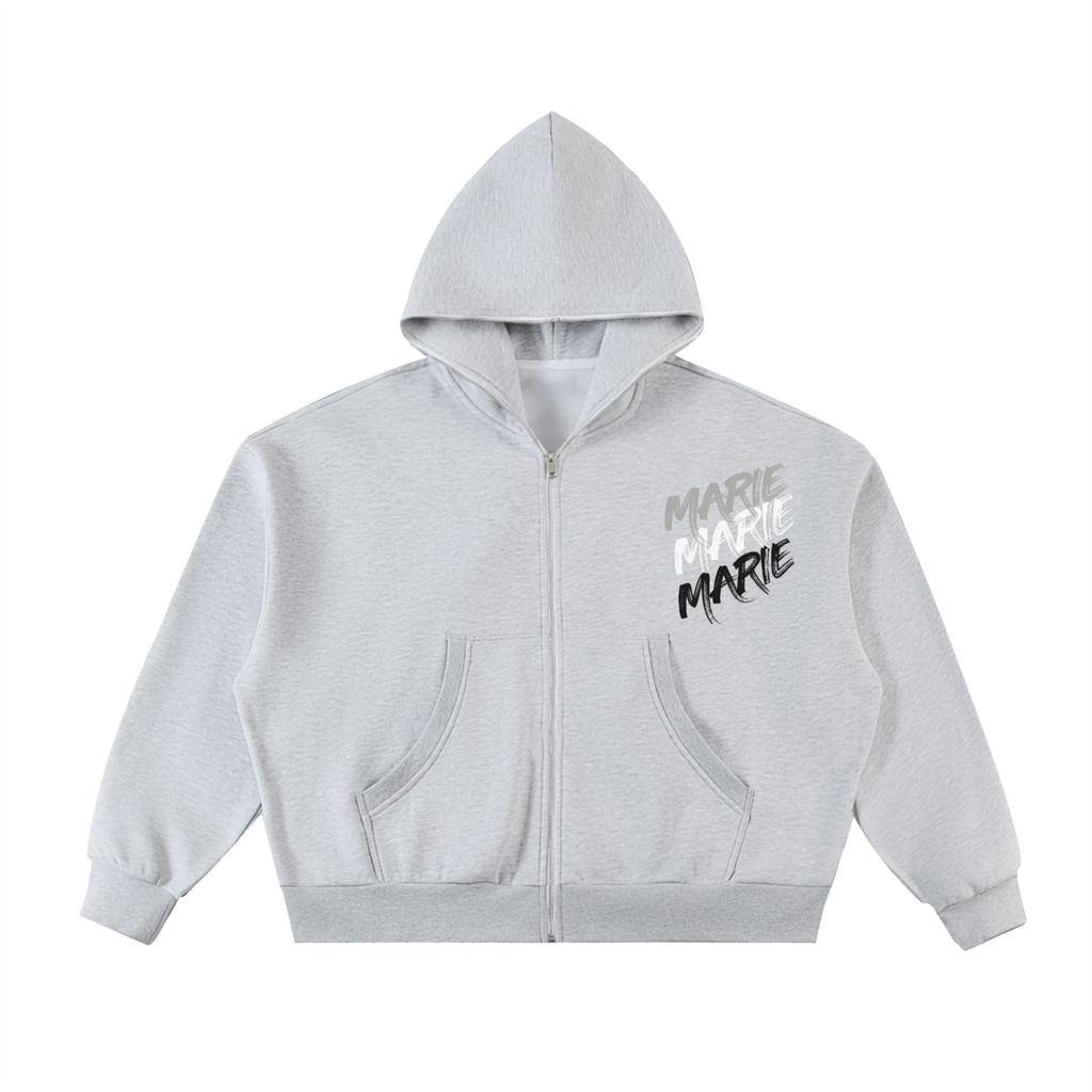 Fleeced Full-Zip Boxy Hoodie