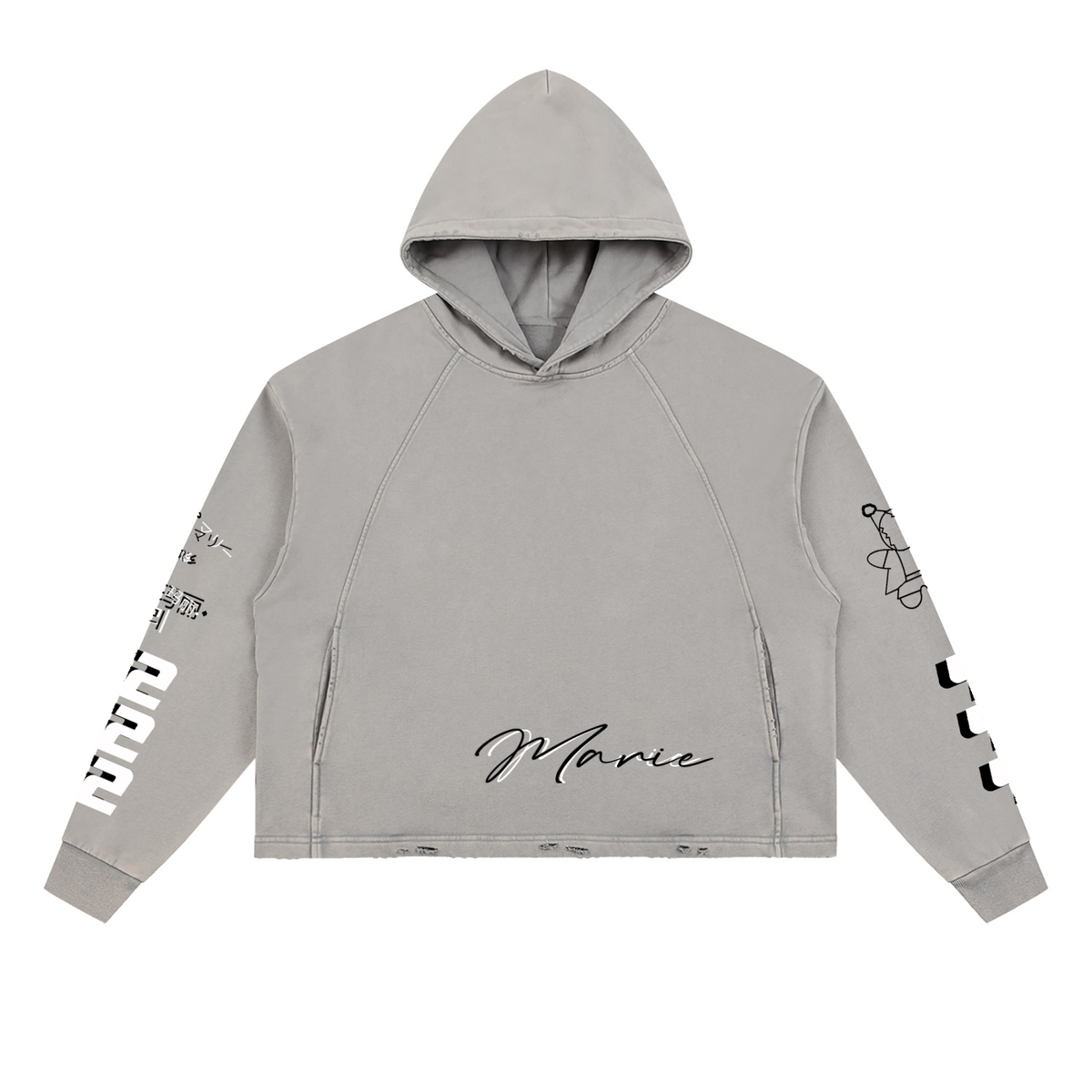 Vintage Washed Frayed-Hem Hoodie