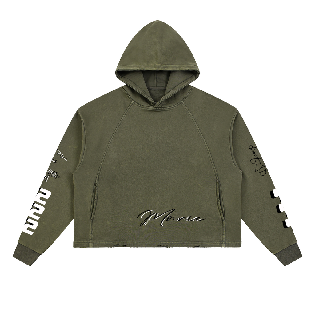Vintage Washed Frayed-Hem Hoodie