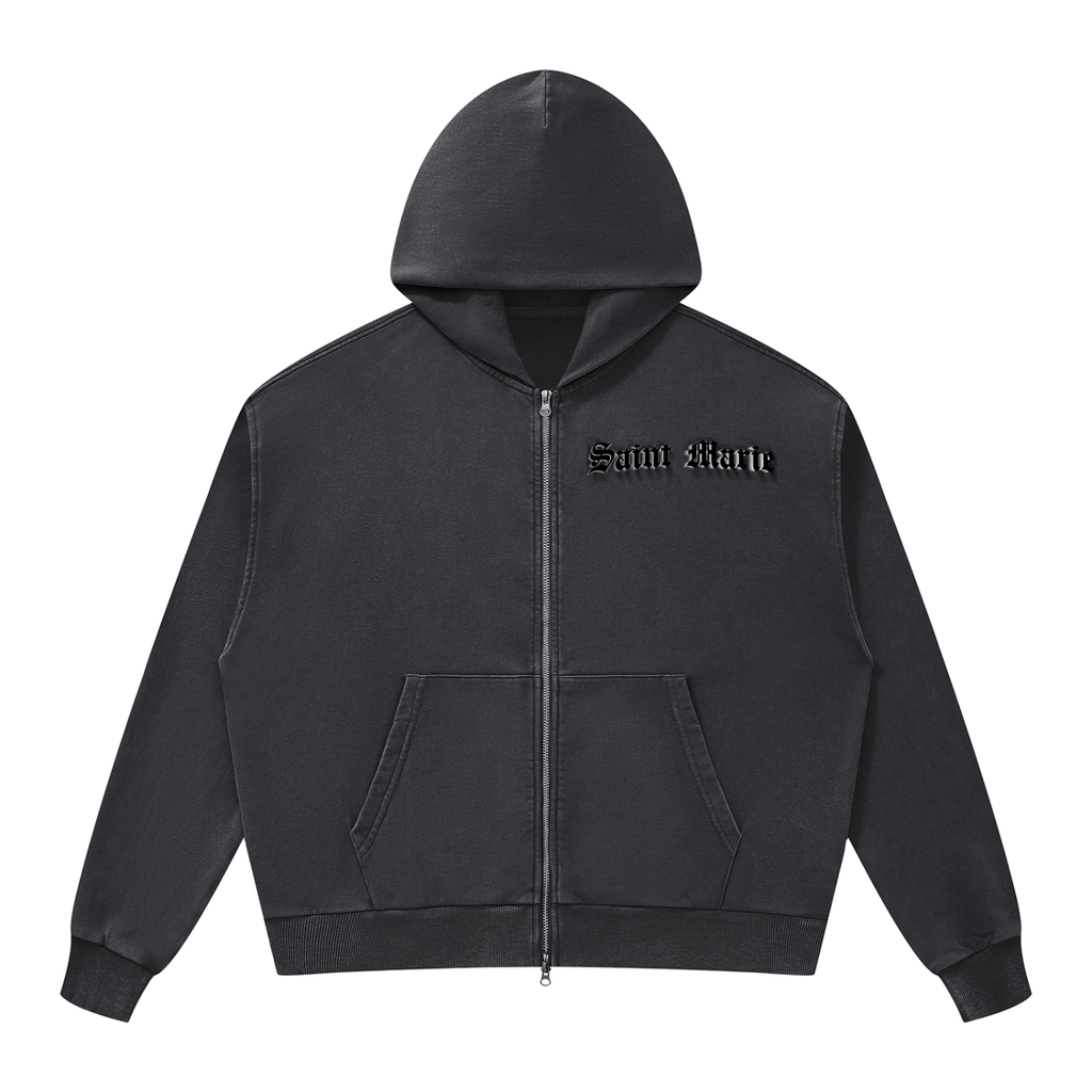 Unisex Mineral Wash Boxy Full Zip Hoodie