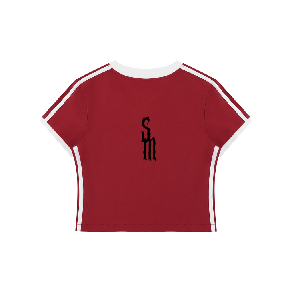 Women's Retro Binding V-Neck Crop T-Shirt