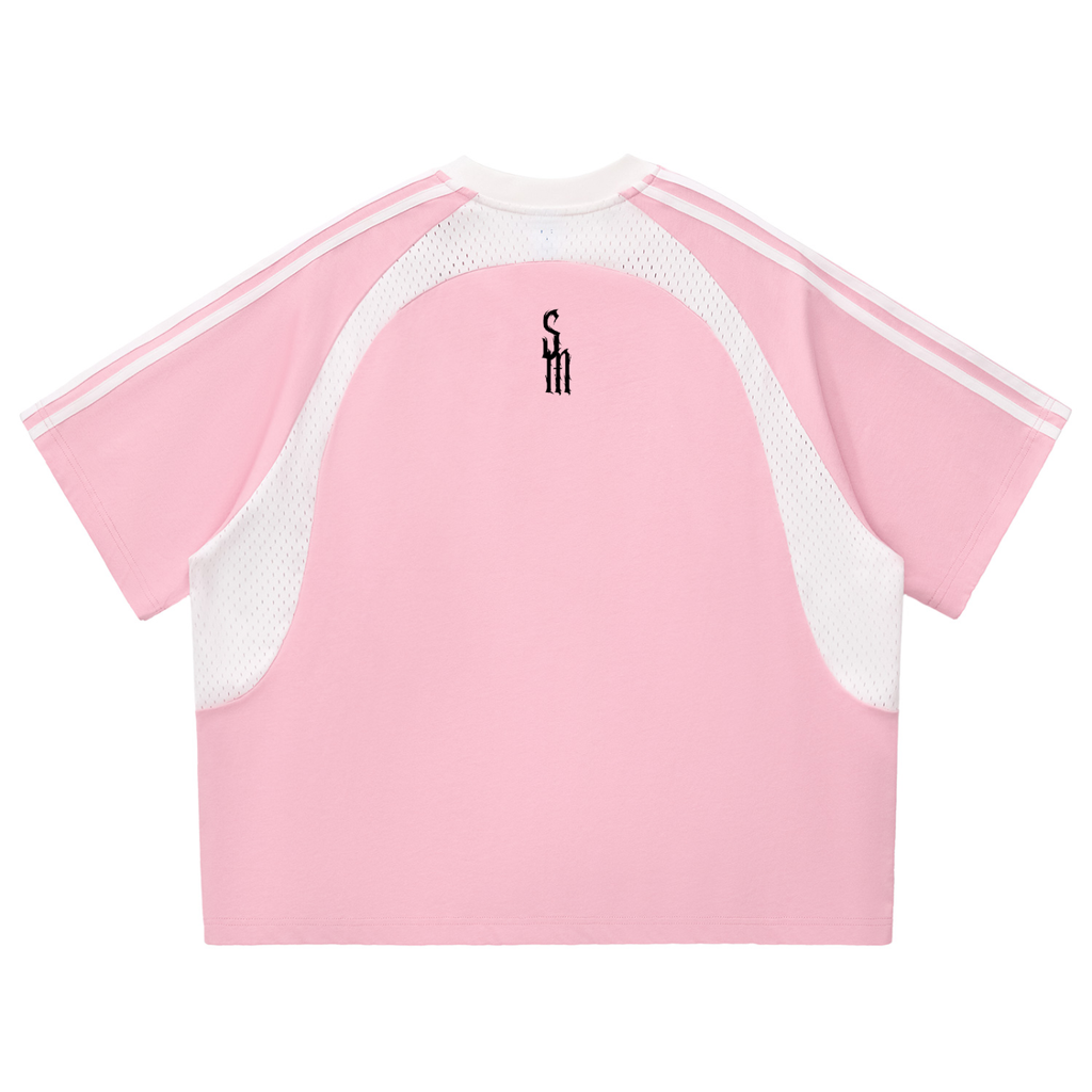 Contrast Stripes Panel Mesh T-shirt