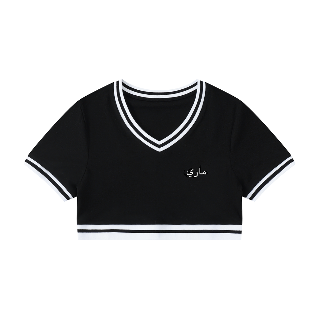 Women's Color Block V-Neck Crop T-Shirt