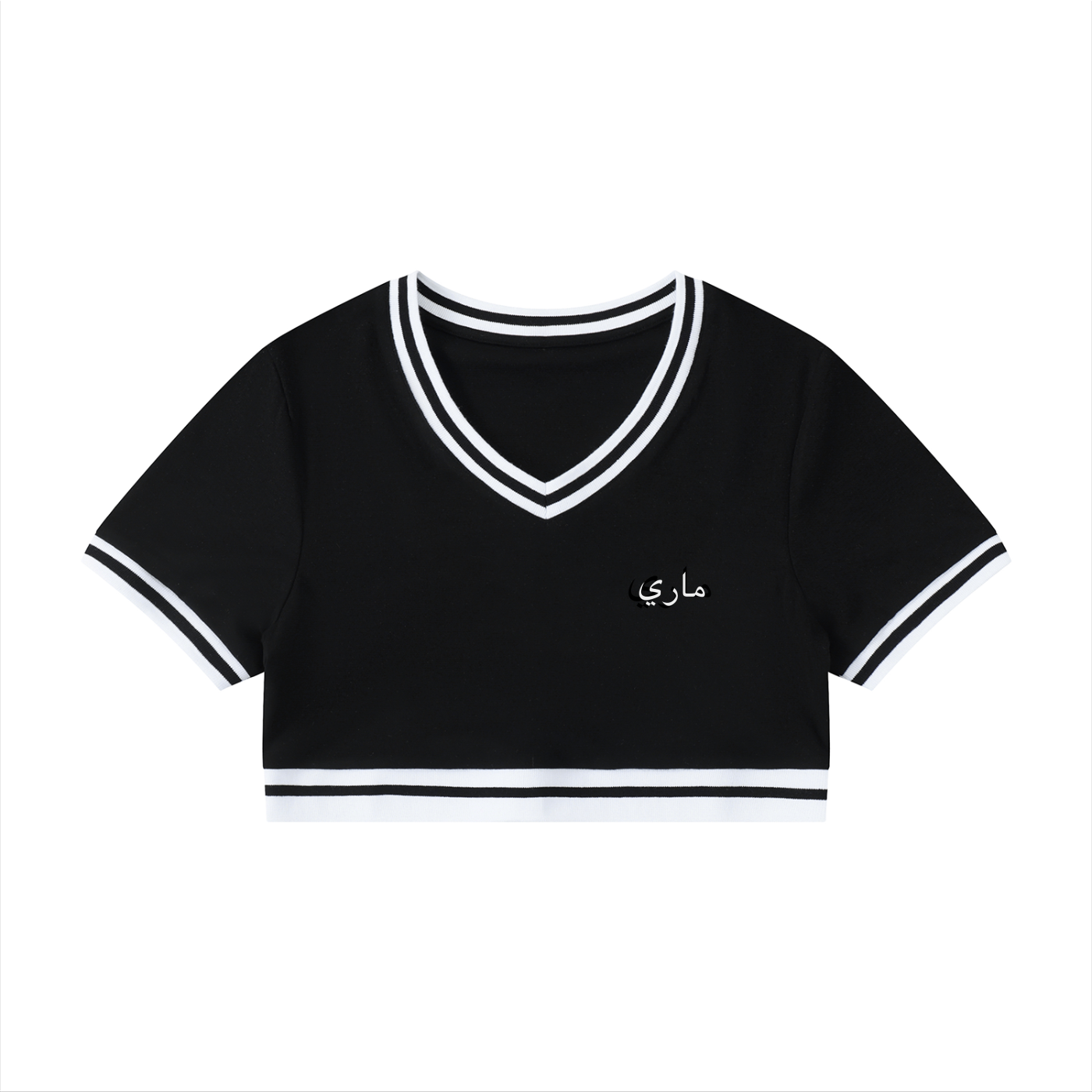 Women's Color Block V-Neck Crop T-Shirt