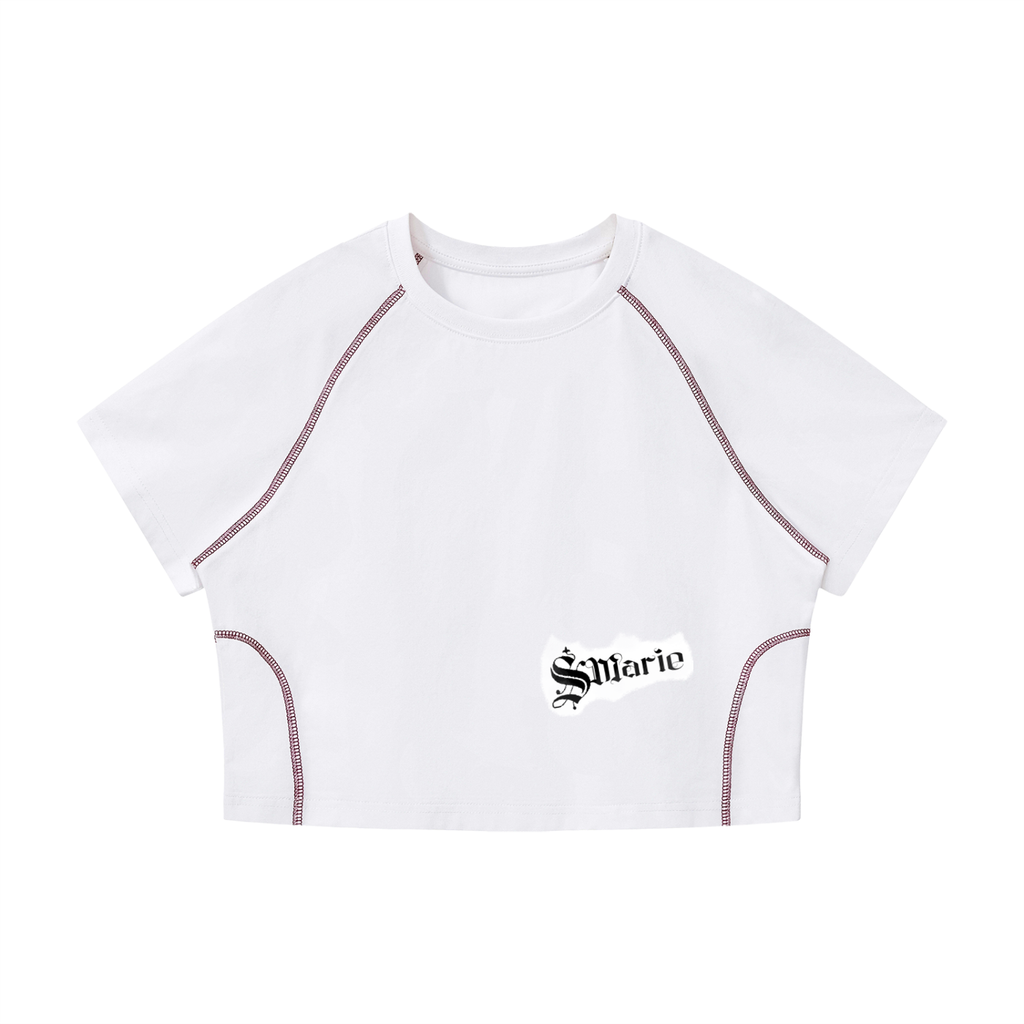 Women's Contrast Stitch Raglan Crop T-Shirt