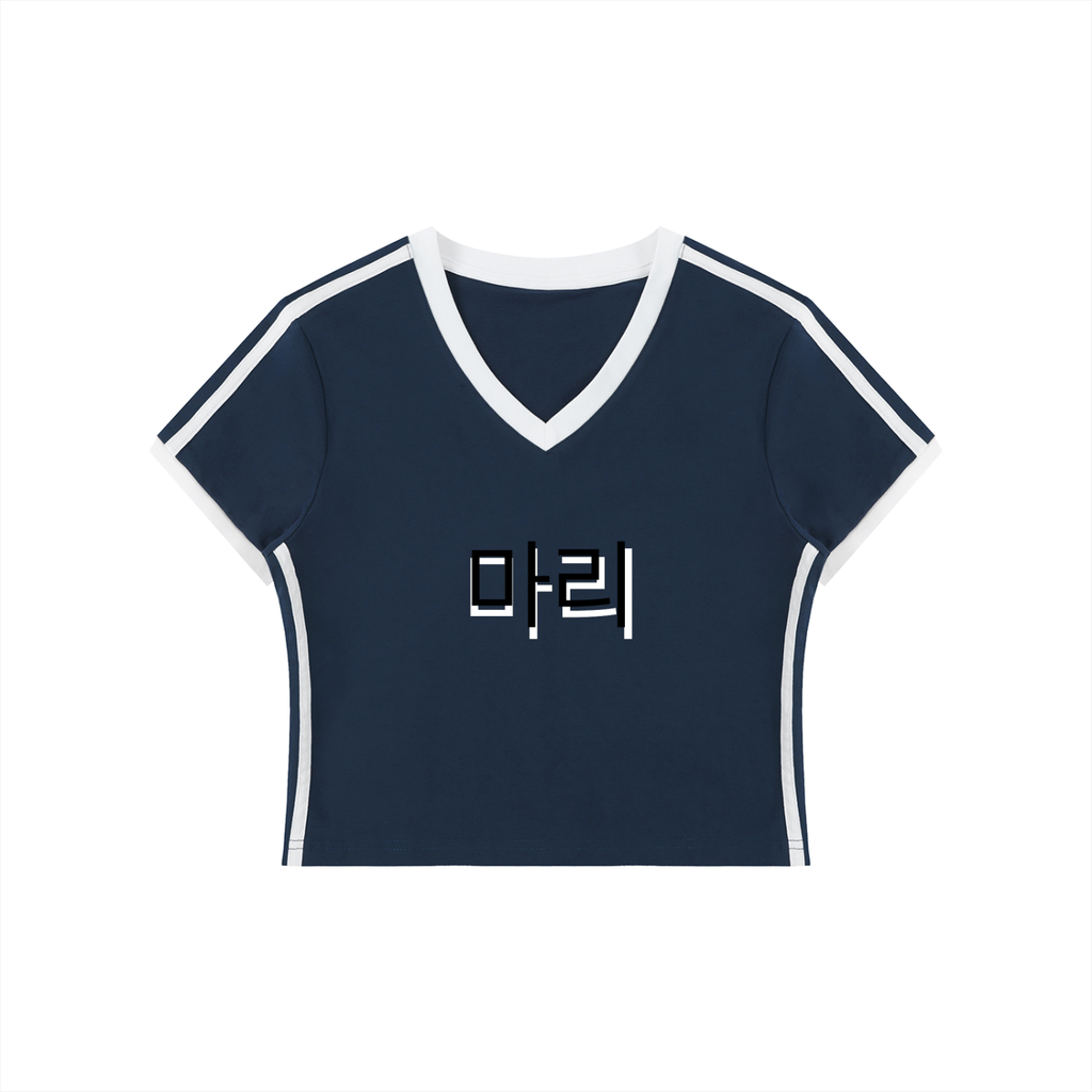 Women's Retro Binding V-Neck Crop T-Shirt