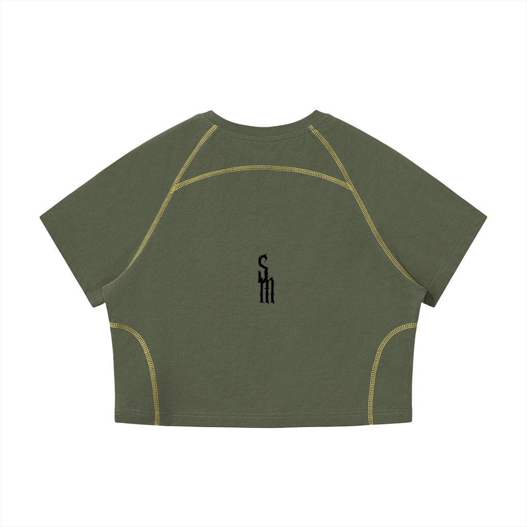 Women's Contrast Stitch Raglan Crop T-Shirt