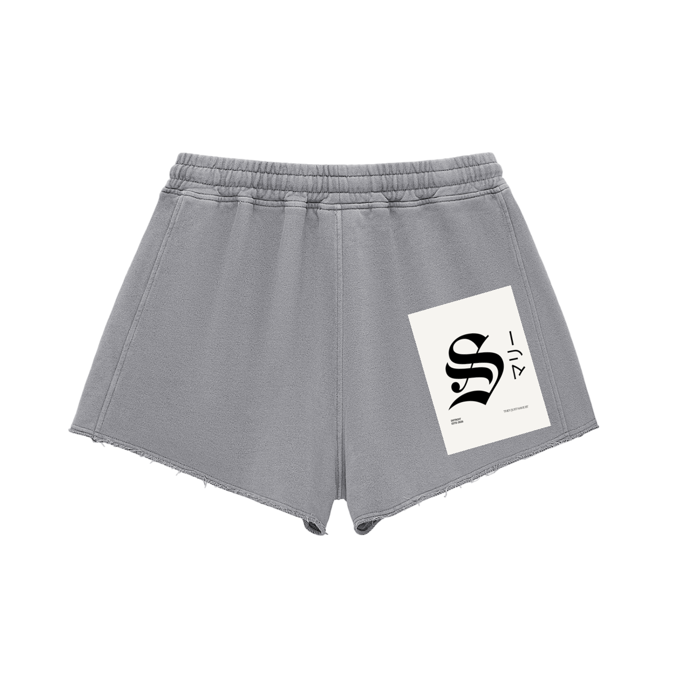 Snow Washed Raw Edge Drawstring Shorts