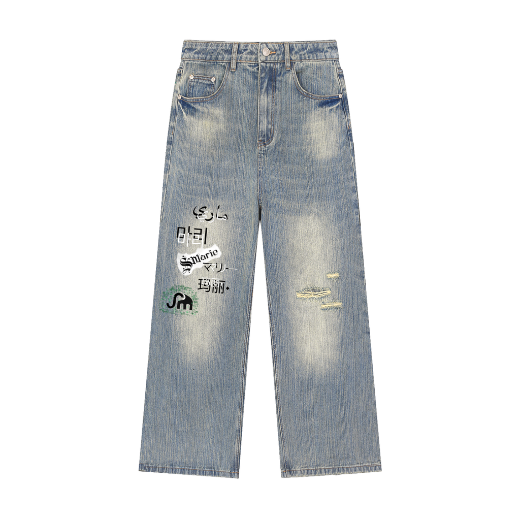 Vintage Wash Distressed Denim Jeans