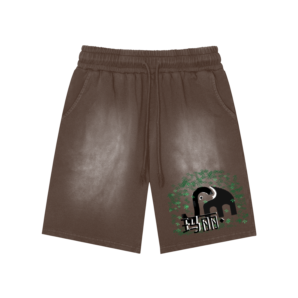 Rectangle Patch Monkey Washed Shorts