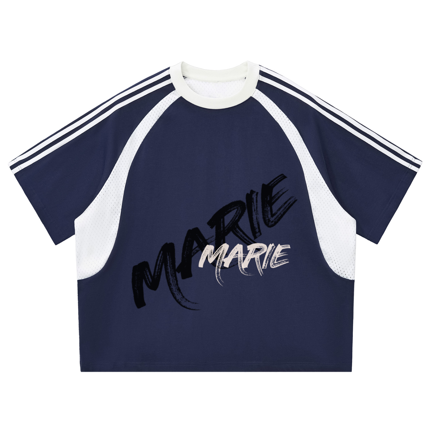 Contrast Stripes Panel Mesh T-shirt