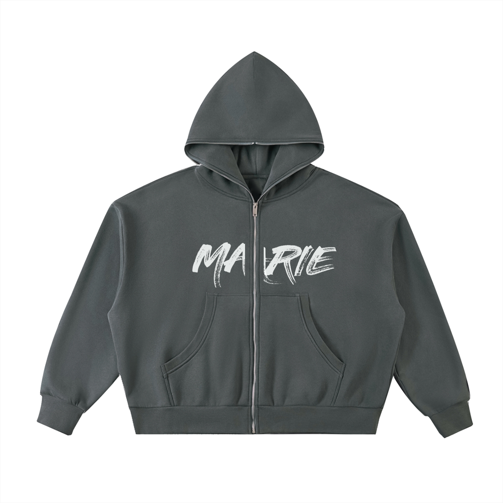 Fleeced Full-Zip Boxy Hoodie