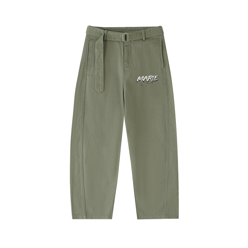 Belted Barrel-leg Chino Pants