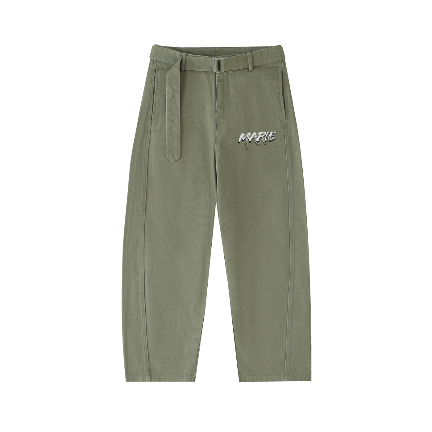 Belted Barrel-leg Chino Pants