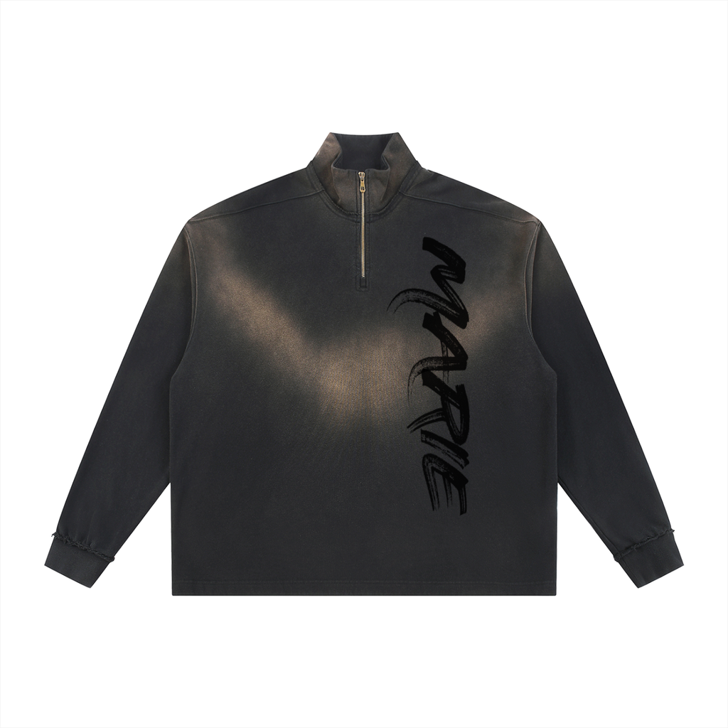 Sun Fade Raw Edge Quarter-Zip Sweatshirt