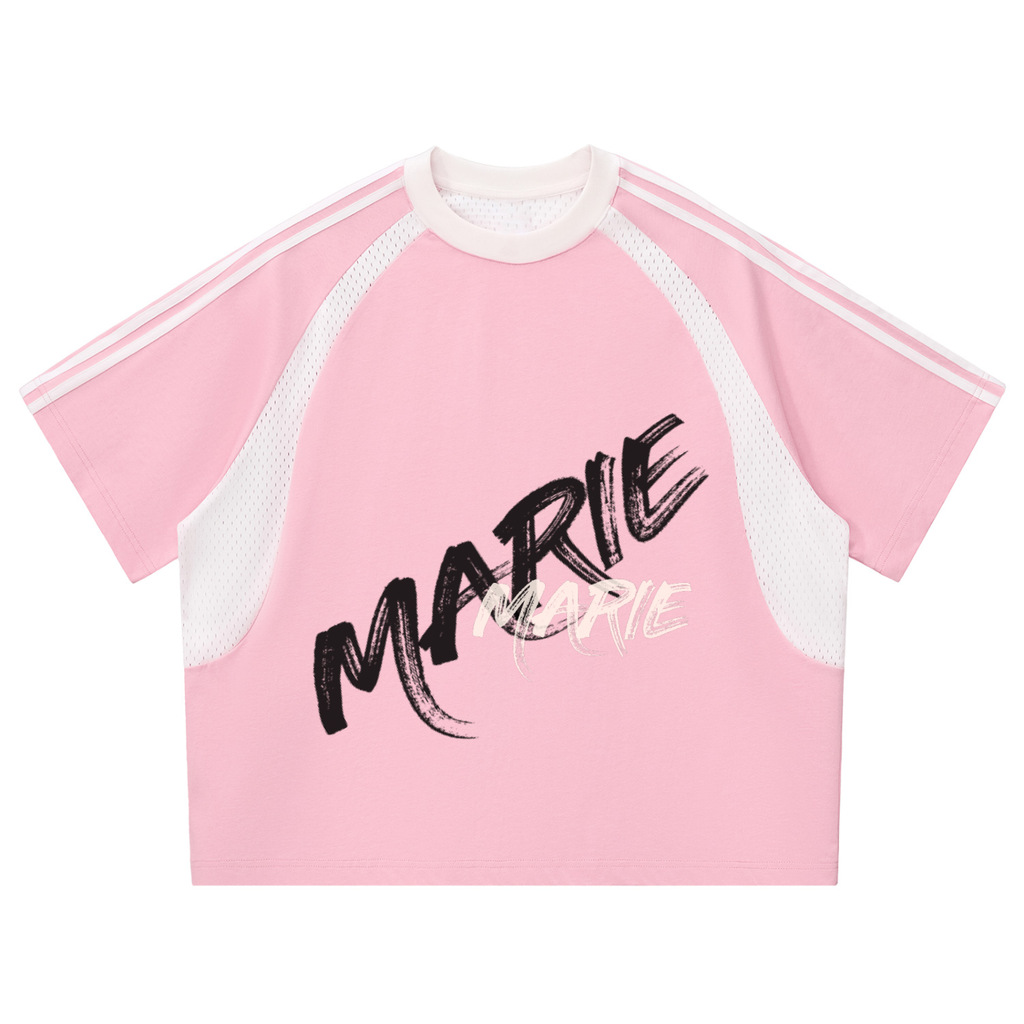 Contrast Stripes Panel Mesh T-shirt