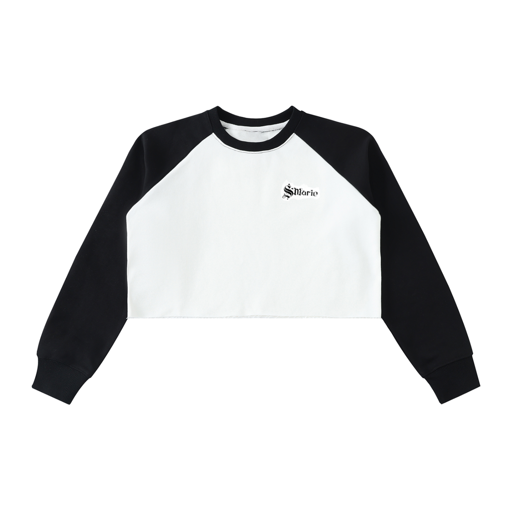 Raw-Hem Color-Block Raglan Crop Sweatshirt