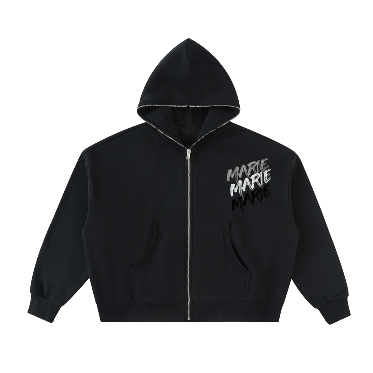 Fleeced Full-Zip Boxy Hoodie