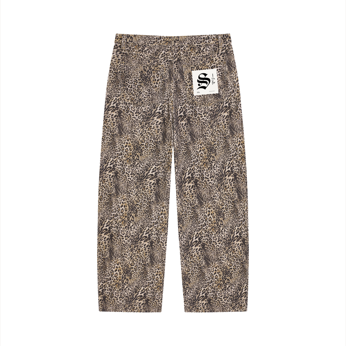 Unisex Vintage Wash Leopard Wide Leg Jeans