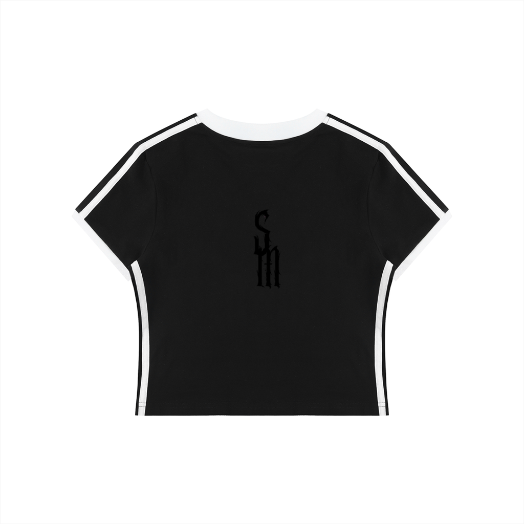 Women's Retro Binding V-Neck Crop T-Shirt