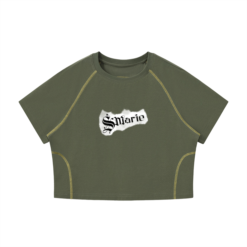 Women's Contrast Stitch Raglan Crop T-Shirt