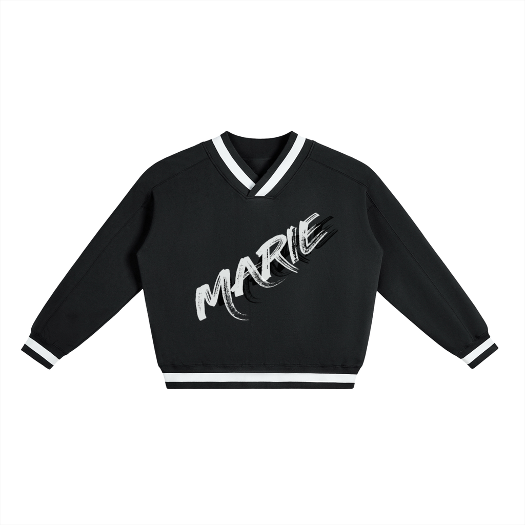 V-Neck Contrast Collar Boxy Sweatshirt