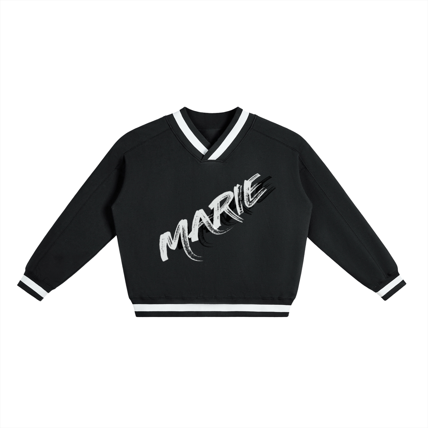 V-Neck Contrast Collar Boxy Sweatshirt