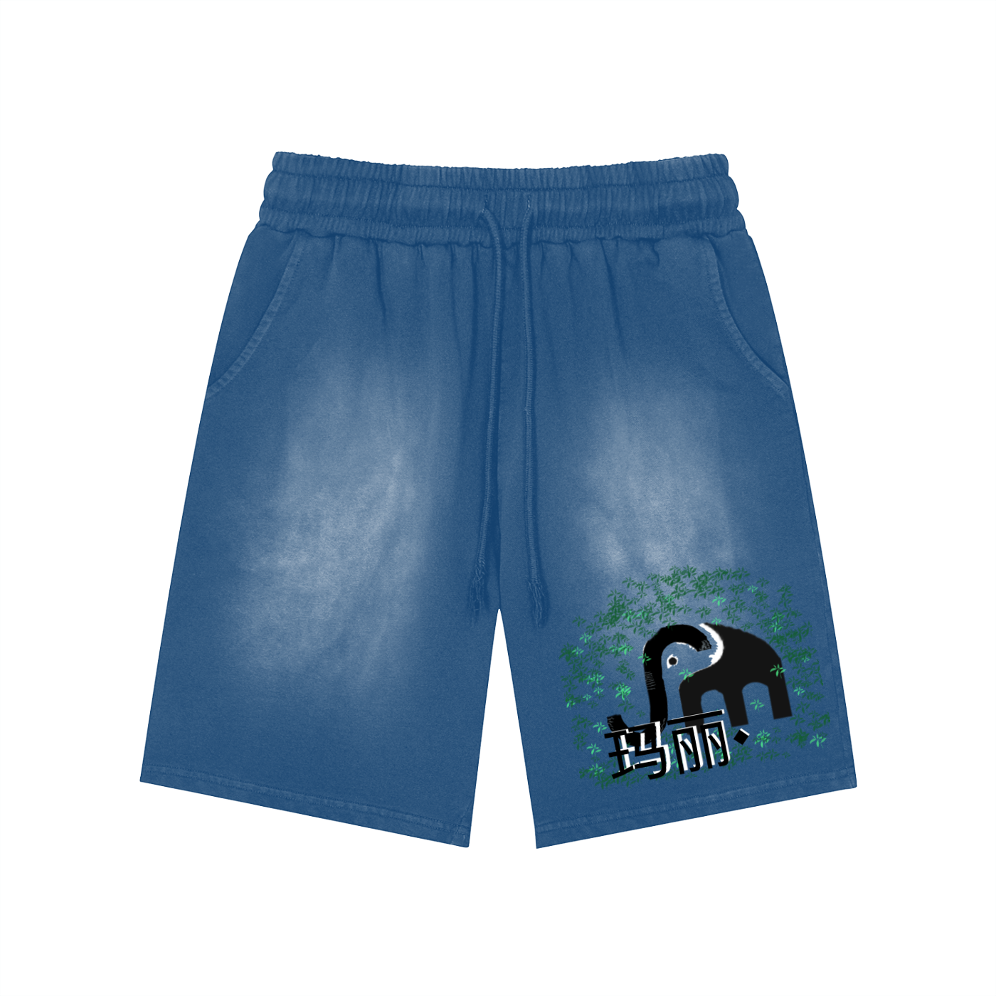 Rectangle Patch Monkey Washed Shorts