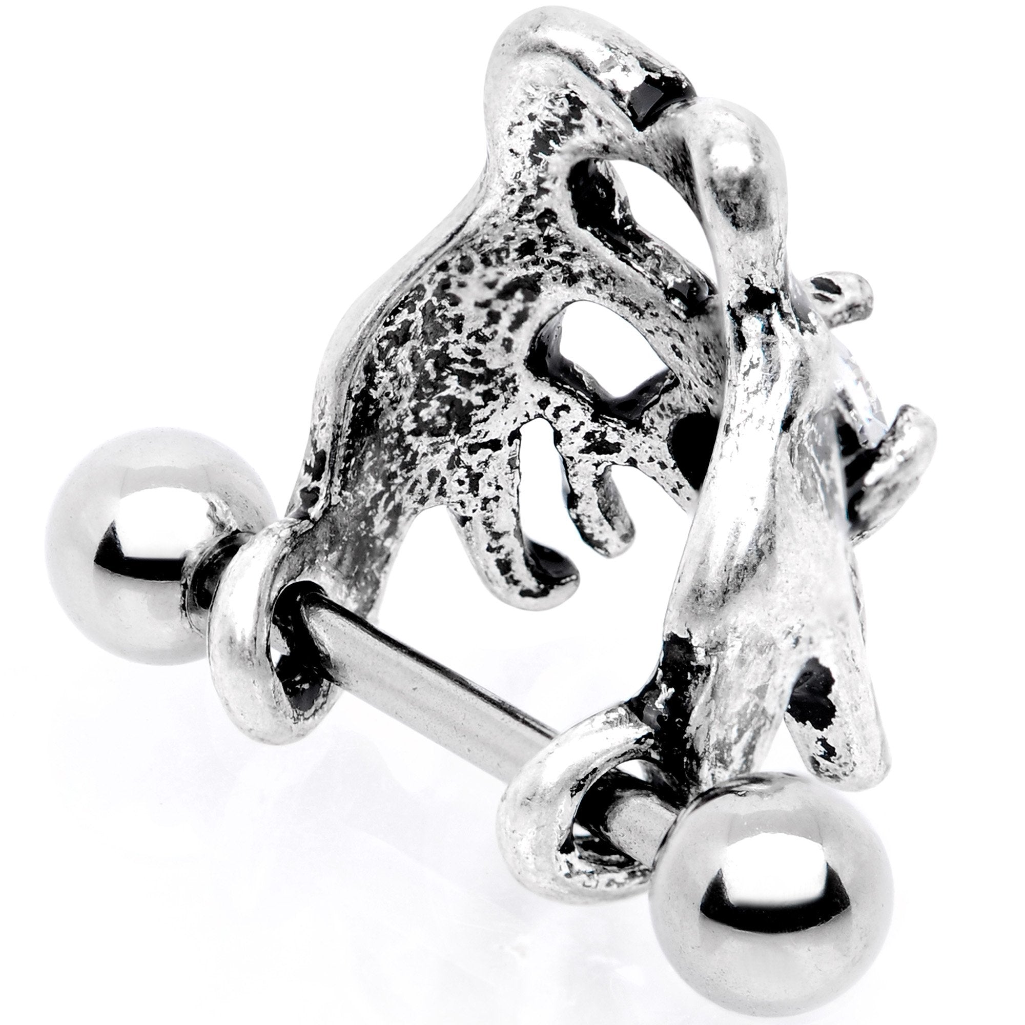 16G 3/8 Clear CZ Gem Prehistoric Dinosaur Heart Cartilage Cuff