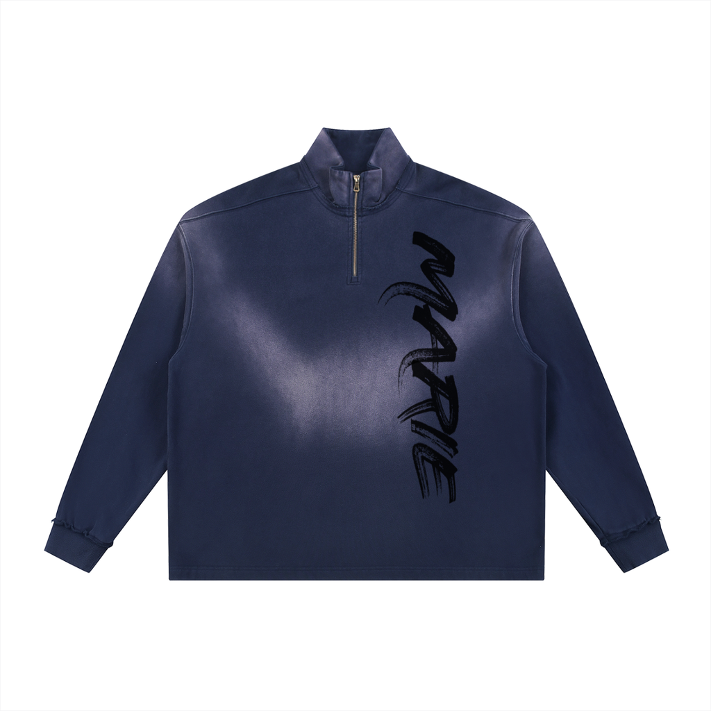Sun Fade Raw Edge Quarter-Zip Sweatshirt