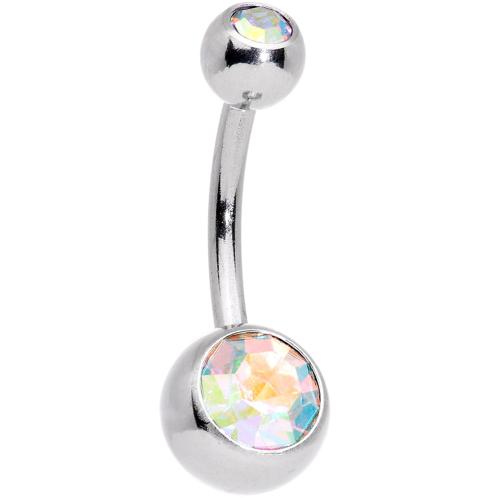 Clear Aurora Gem Purple Pearlescent Fashion Belly Ring Set of 3