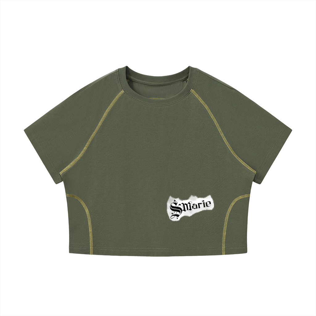 Women's Contrast Stitch Raglan Crop T-Shirt