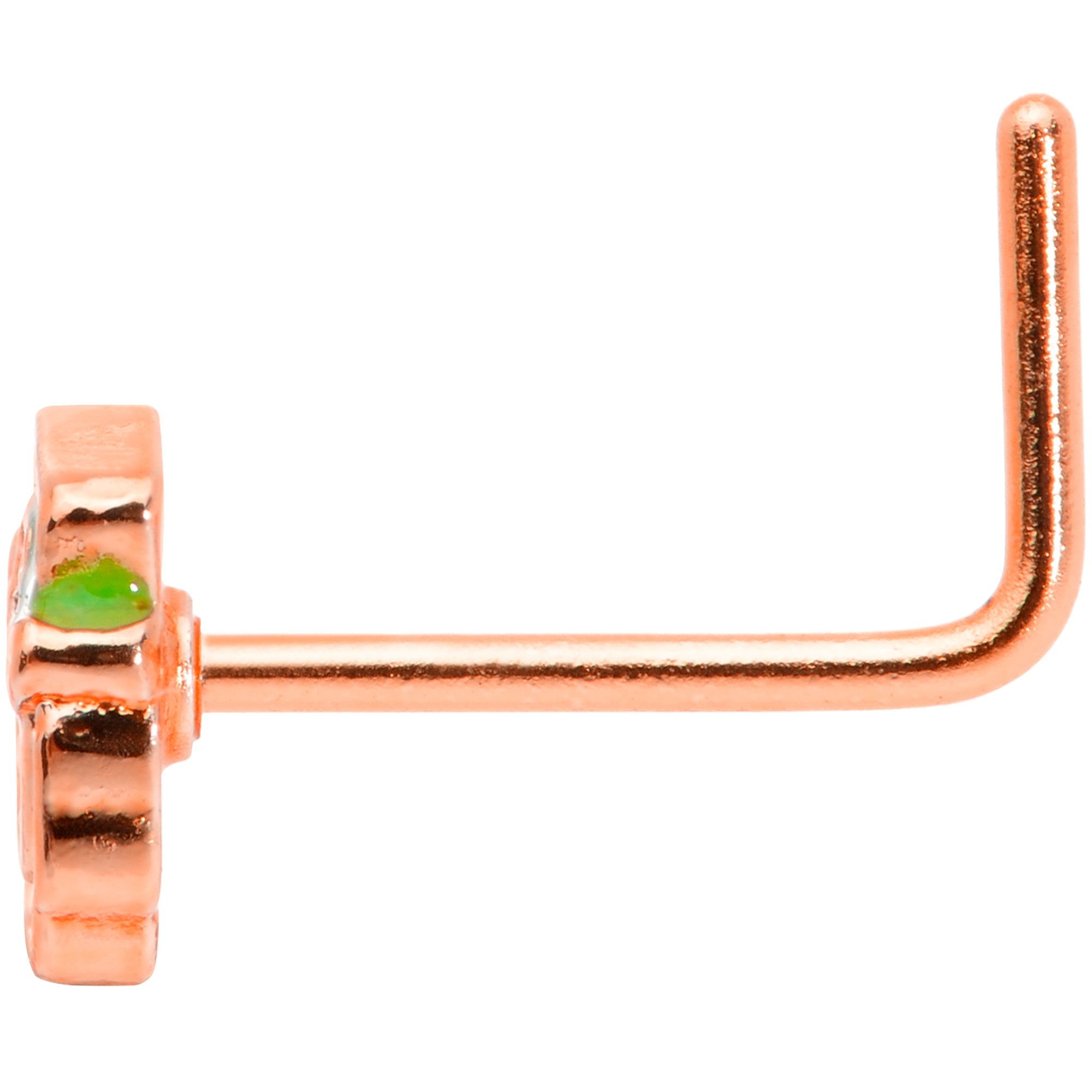 22G 5/16 Green Rose Gold Tone Lucky Leprechaun L Shaped Nose Ring