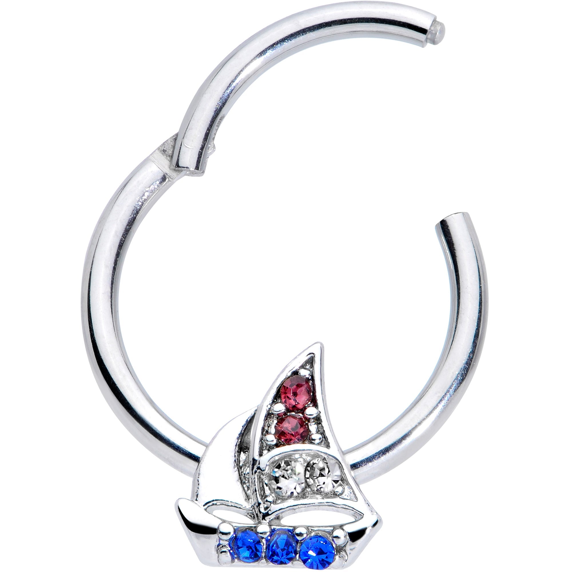 16G 3/8 Blue Purple Gem Sailboat Hinged Segment Ring