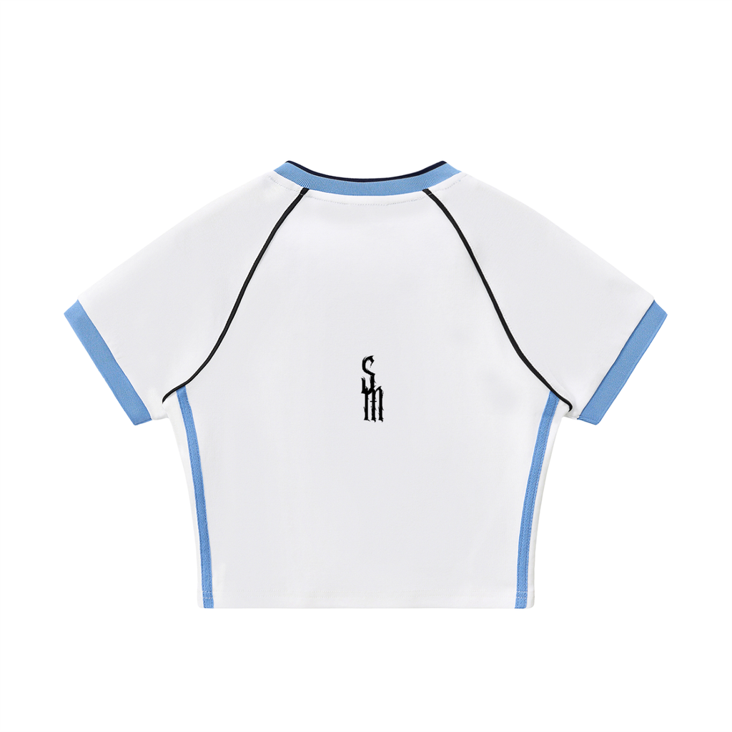 Contrast Trim V-Neck Crop T-Shirt