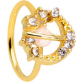 20G 5/16 Clear Gem Gold Tone Saturn Moon Nose Hoop