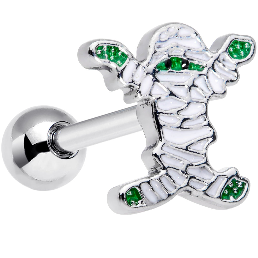 16G 1/4 Green White Mummy Halloween Cartilage Tragus Earring
