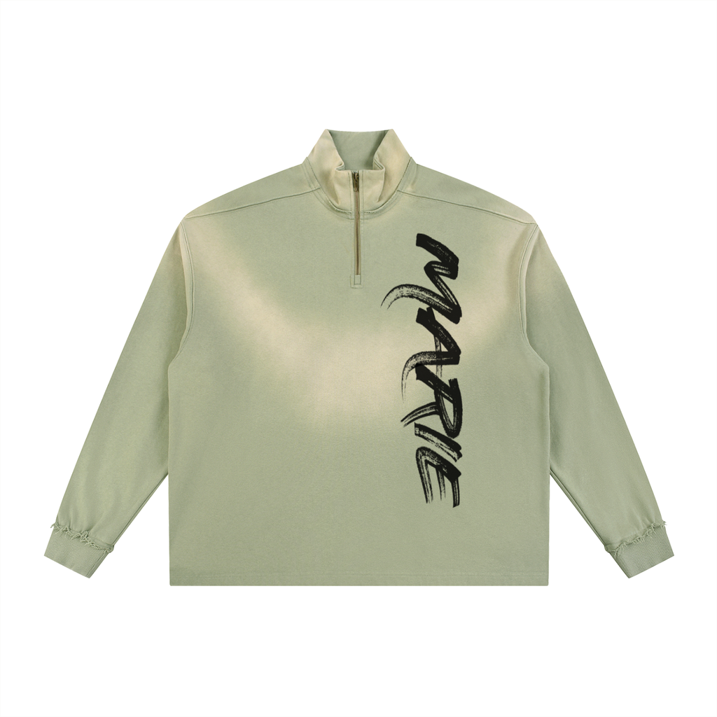 Sun Fade Raw Edge Quarter-Zip Sweatshirt