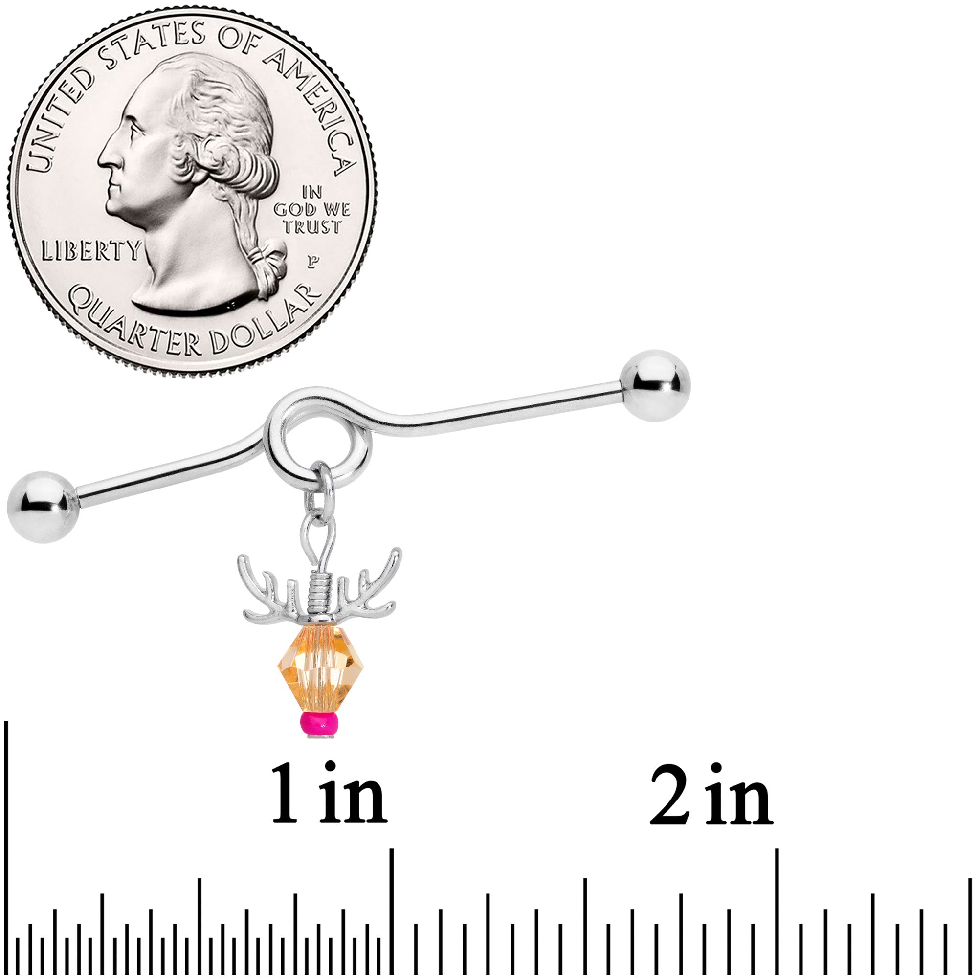 14G Tan Red Gem Reindeer Christmas Dangle Project Bar 38mm