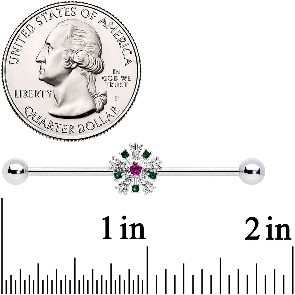 14G Clear Red Gem Christmas Industrial Barbell 38mm