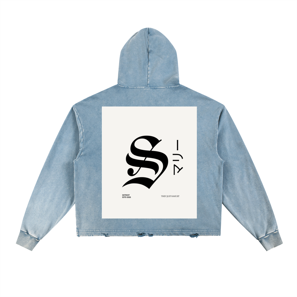Vintage Washed Frayed-Hem Hoodie