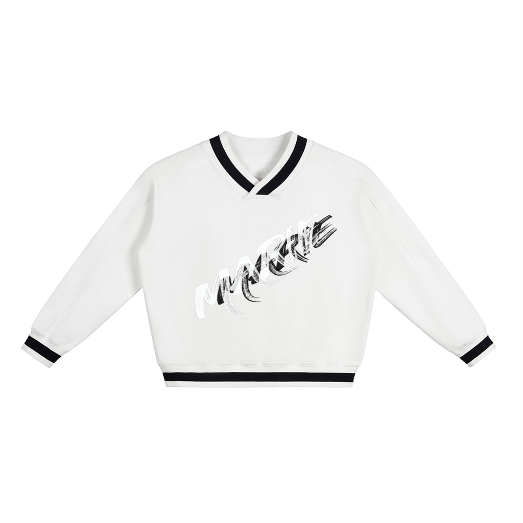 V-Neck Contrast Collar Boxy Sweatshirt