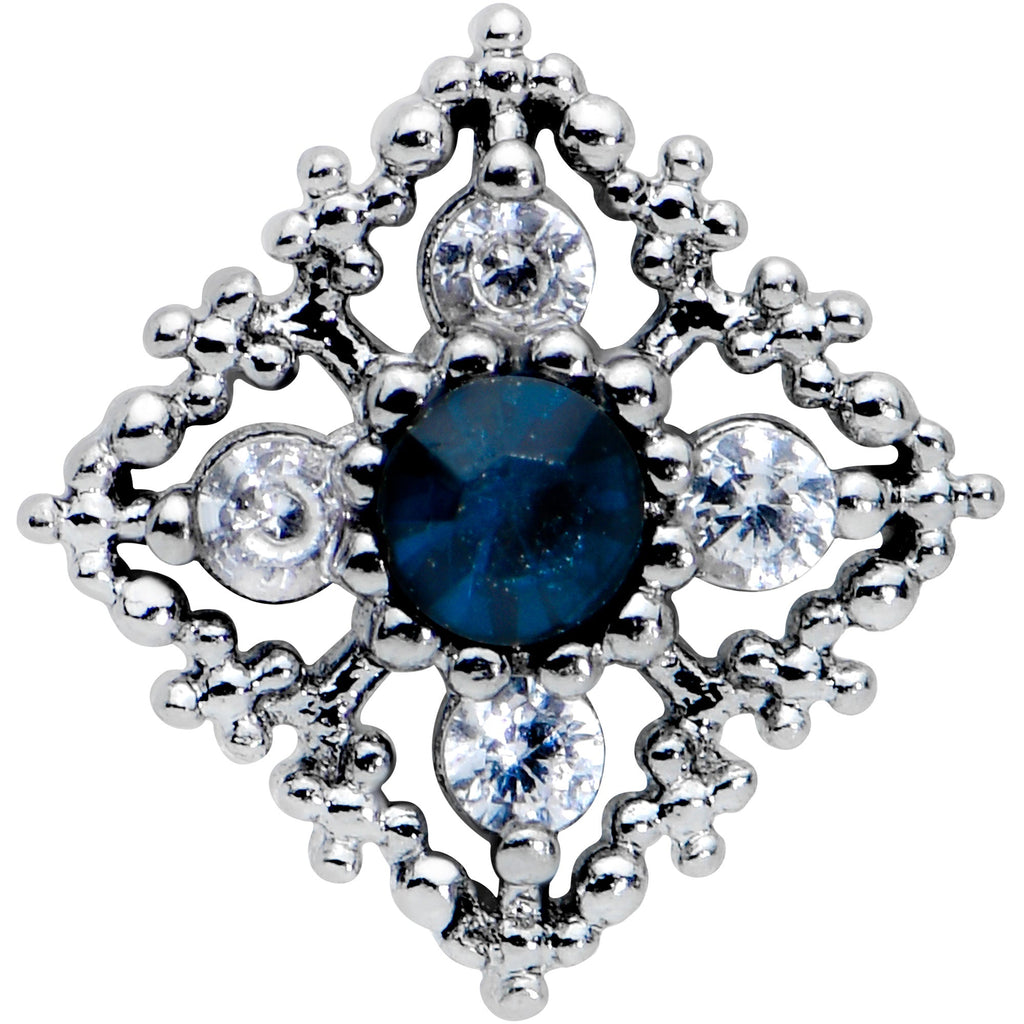 16G 5/16 Blue Gem Textured Rhombus Cross Labret Monroe Tragus