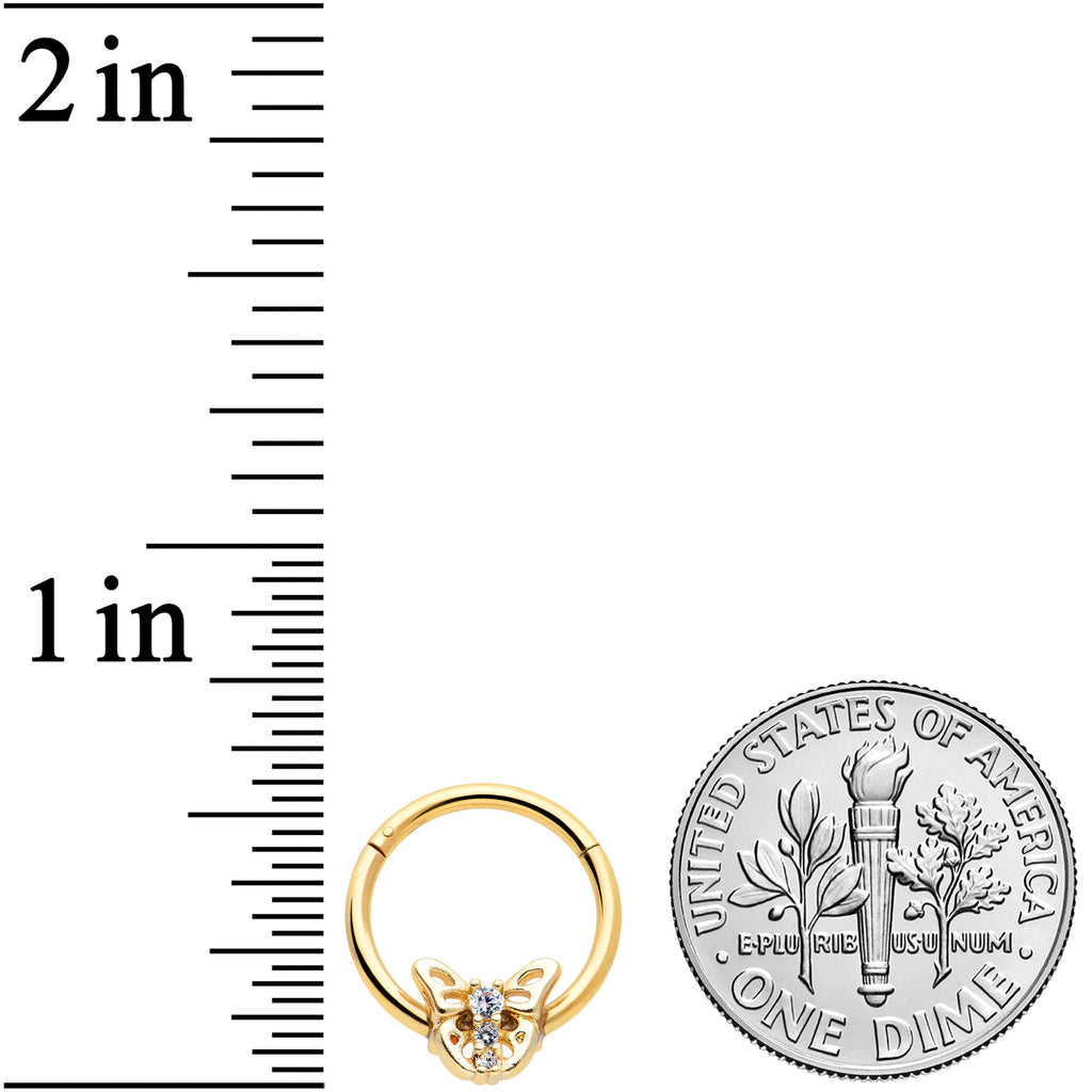 16G 3/8 Clear CZ Gem Gold Tone Open Butterfly Hinged Segment Ring