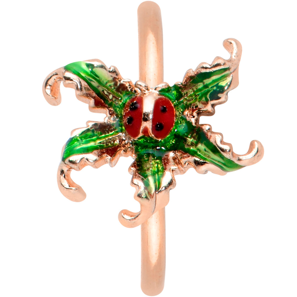 20G 5/16 Rose Gold Tone Tiny Ladybug Leaves Nose Hoop