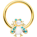 16G 3/8 White Gem Gold Tone Snow Bug BCR Captive Bead Ring